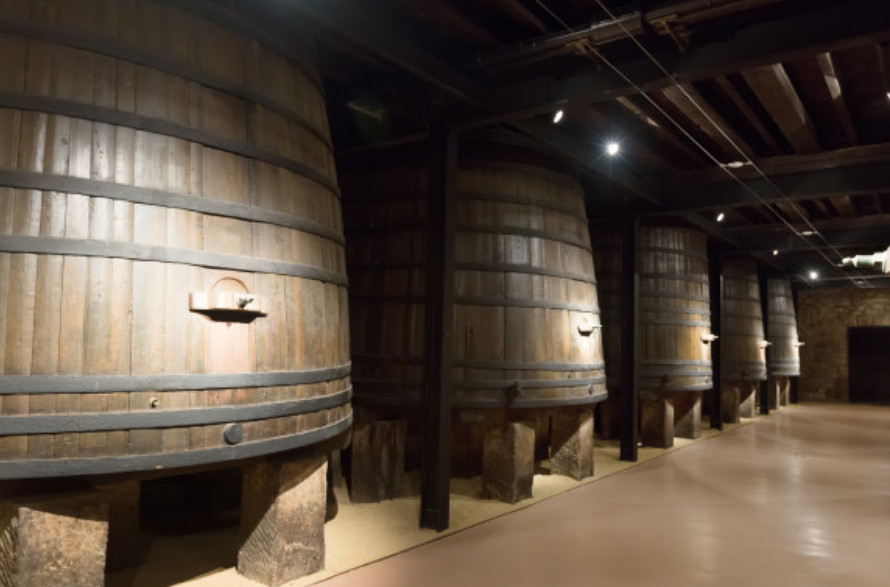 Các thùng gỗ sồi được dùng để đựng ngo cho lên men trong cac hầm rượu